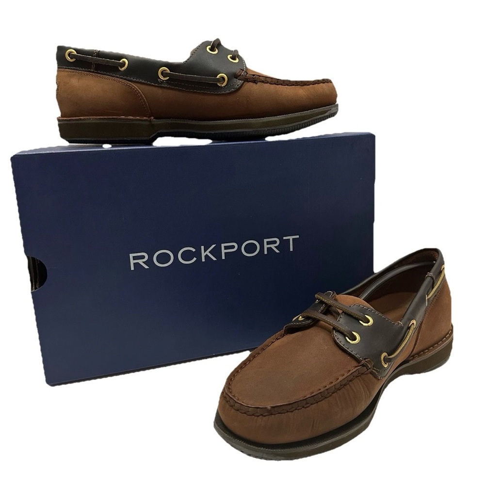 Rockport Perth Boat Shoes Loafers K71275 Men’s 6XW Chocolate Bark Leather Yacht
